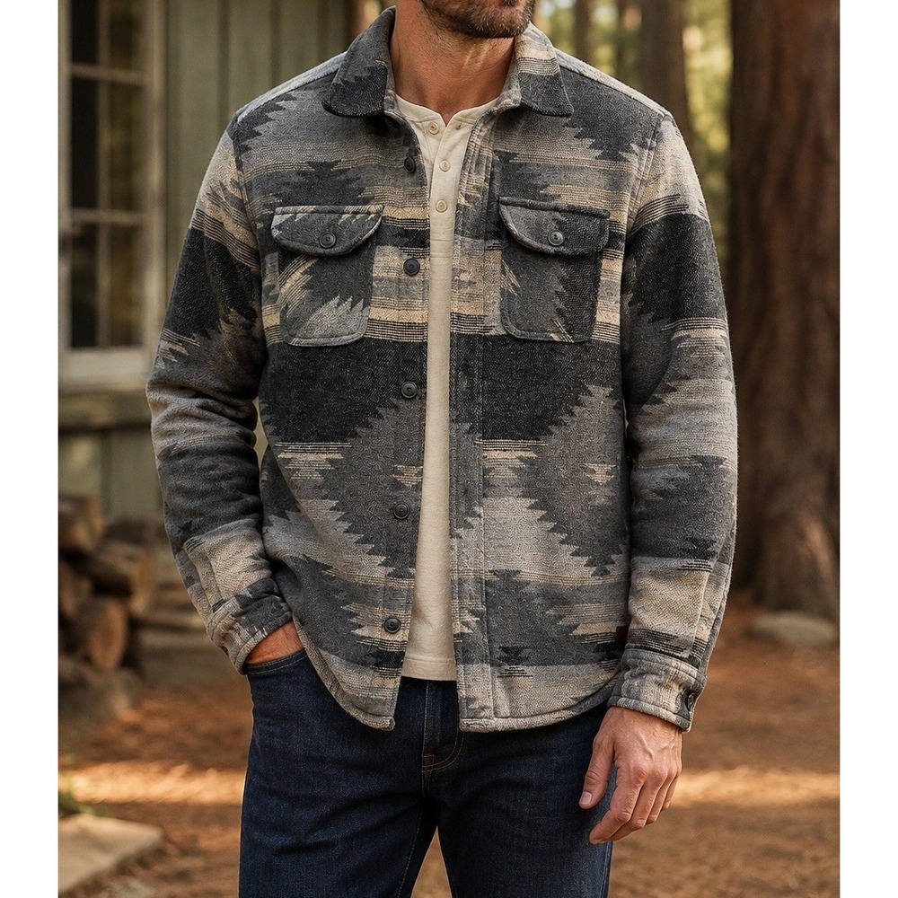 JACHS New York Men’s S Aztec Wool Blend Sherpa Lined Shacket Gray Western